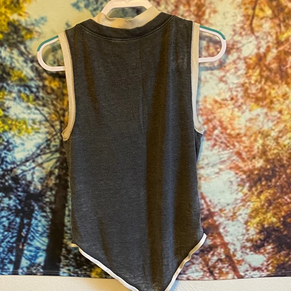 Free People distressed Gray and White Sleeveless V-neck Bodysuit activewear - Picture 7 of 9